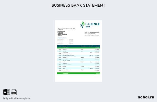 цифровая загрузка выписки по корпоративному текущему счету Cadence Bank Шаблон в